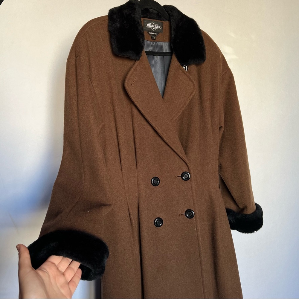 Braetan Vintage Fur Trim Brown Coat - Picture 4 of 6